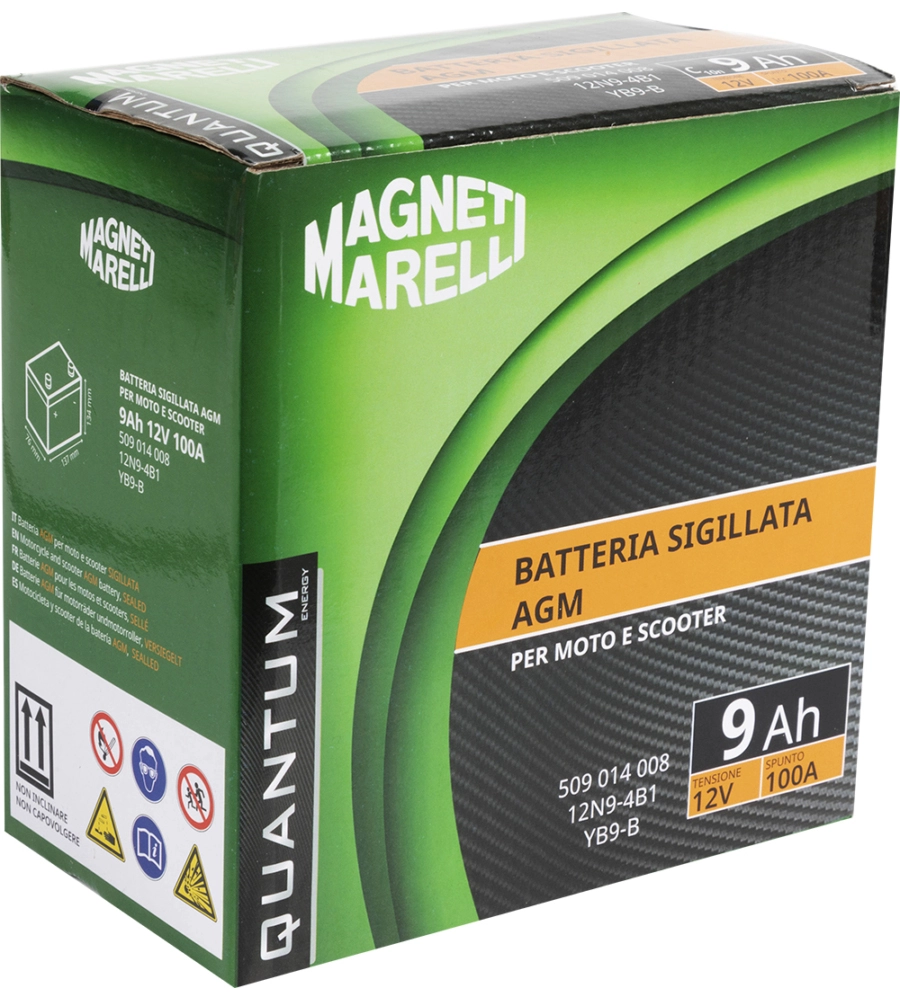 Magneti marelli batteria moto e scooter 9ah 12v 100a tecnologia agm sigillata polo positivo sinistro